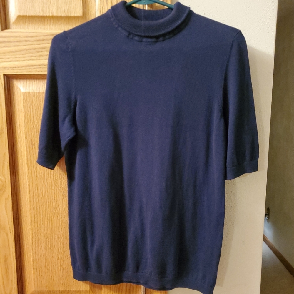 Talbots Women’s Size Large Short Navy Blue Sleeve Turtleneck Sweater